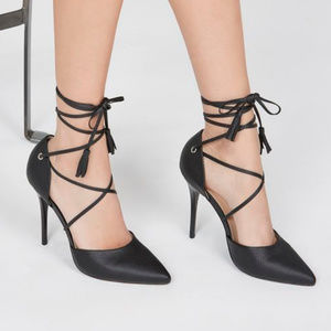 JustFab Mari Faux Snakeskin Wrap Front Pumps Heels